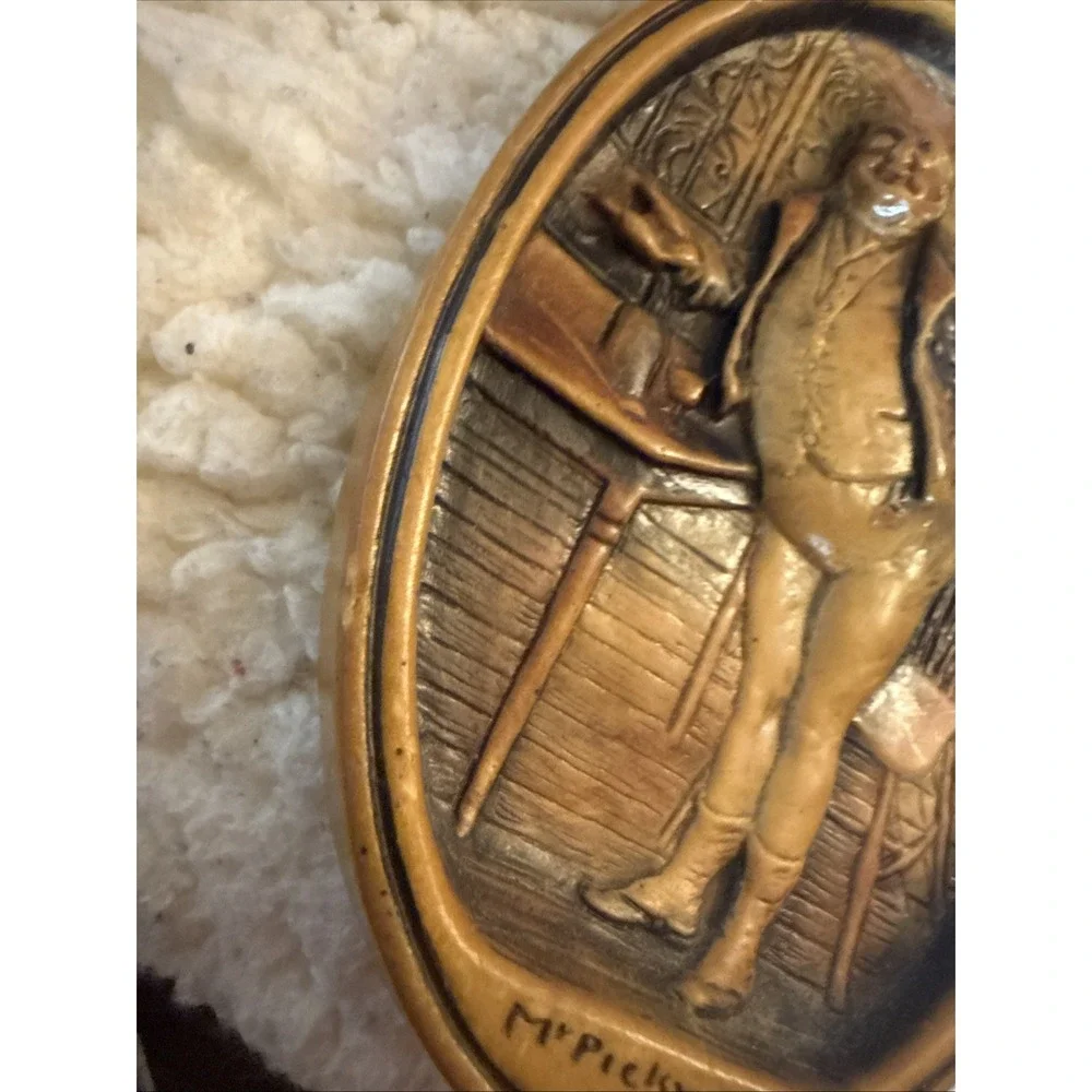 Vintage Antique 3d Painted Wall Plaque 5x3.5